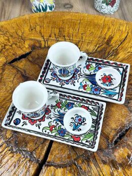 Service à café en céramique d’Iznik – Élégance artisanale pour deux personnes - 3