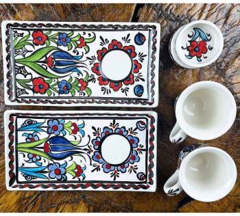 Service à café en céramique d’Iznik – Élégance artisanale pour deux personnes - Çini Evi