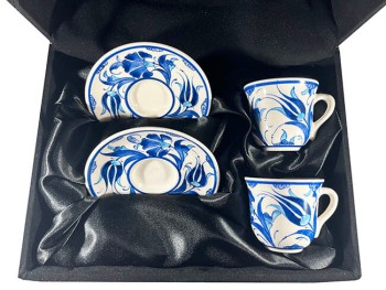 Service à café deux personnes motif tulipe bleue et œillet - Çini Evi (1)