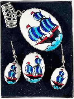 Set de bijoux en céramique d’Iznik motif galion - 1