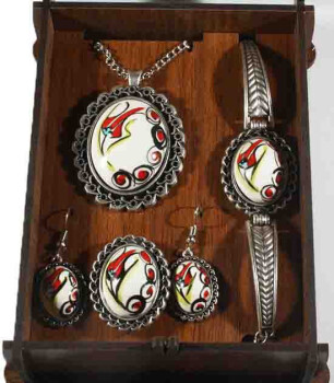 Set de bijoux en céramique d’Iznik motifs tulipes et nuages - 1