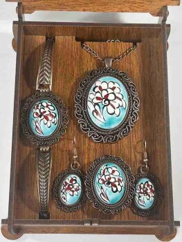 Set de bijoux en céramique d’Iznik motif lotus sur fond turquoise - 2