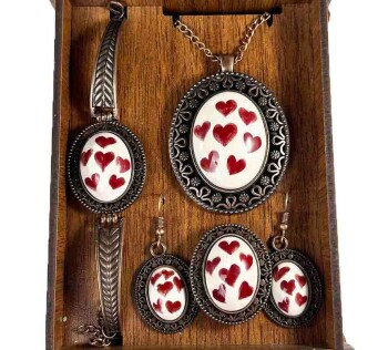 Set de bijoux en céramique d’Iznik motif cœur, cadeau pour amoureux - Çini Evi