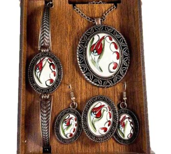 Set de bijoux en céramique d’Iznik motif tulipe spécial - Çini Evi