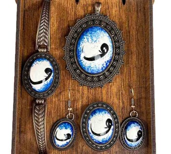Set de bijoux en céramique d’Iznik motif Vav, cadeau spirituel - 1