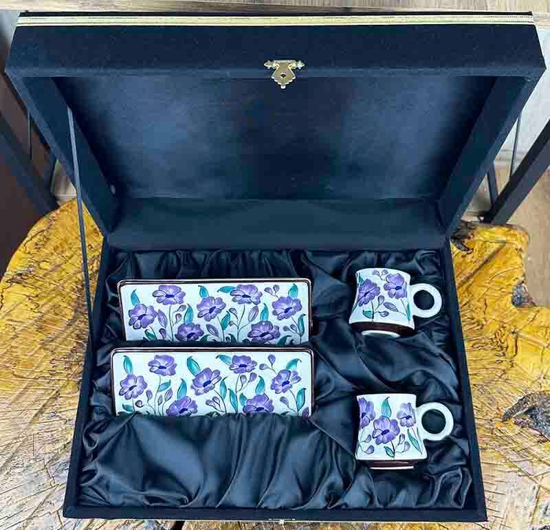 Set de présentation pour café en céramique d’Iznik à jardin de fleurs violettes – design spécial - 4