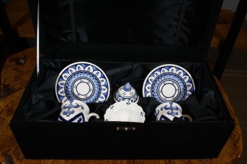 Set de café bleu et blanc pour deux personnes - 3
