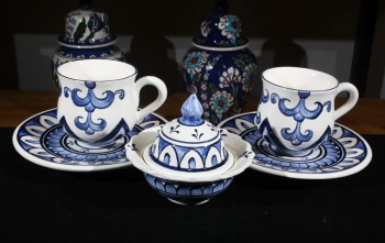 Set de café bleu et blanc pour deux personnes - Çini Evi