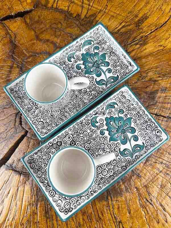 Set de présentation pour café en céramique d’Iznik à Hatayi turquoise et décor de la Corne d’Or – minimal et artistique - 3
