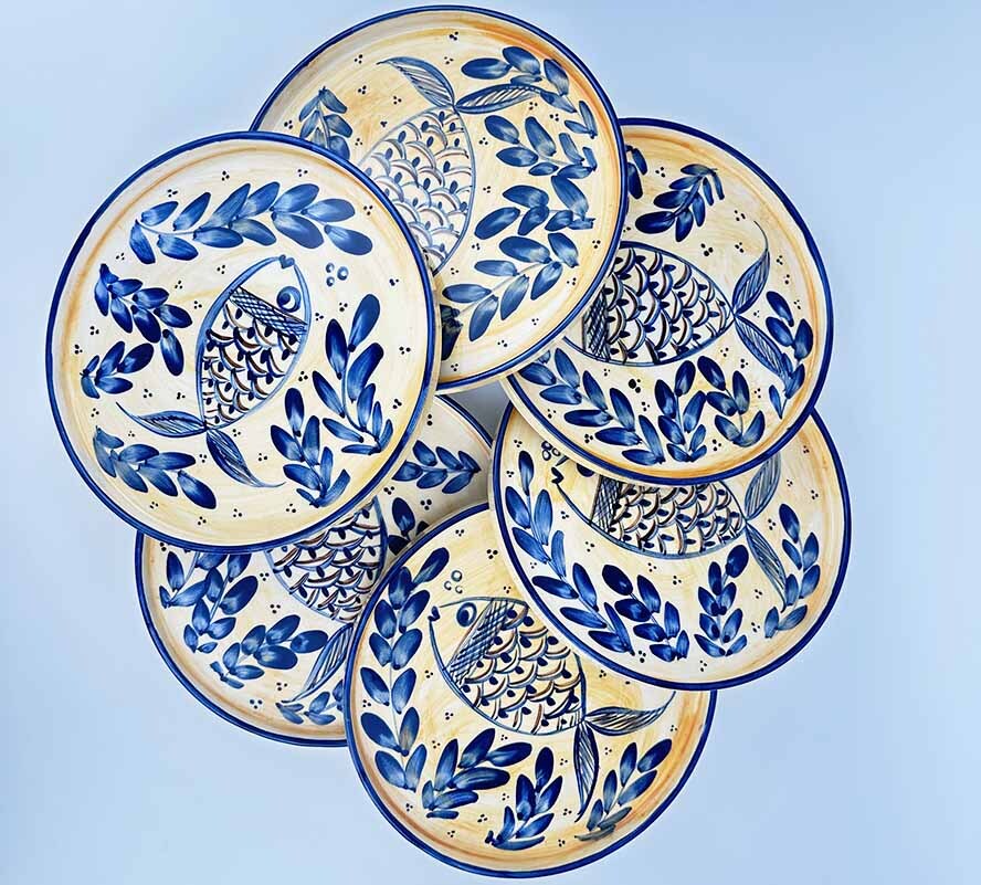 Set de 6 assiettes à dessert en céramique à motif de poissons bleus d’aquarium - 2