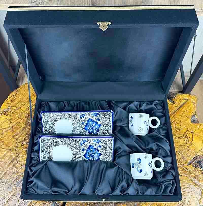 Set de présentation pour café à fleur hatayi bleue classique – cadeau élégant - 4