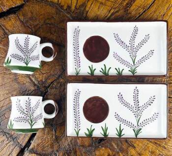 Set de présentation pour café en céramique à motif de lavande mauve – pour le café quotidien - Çini Evi