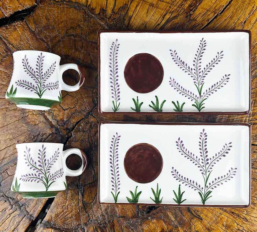 Set de présentation pour café en céramique à motif de lavande mauve – pour le café quotidien - 1