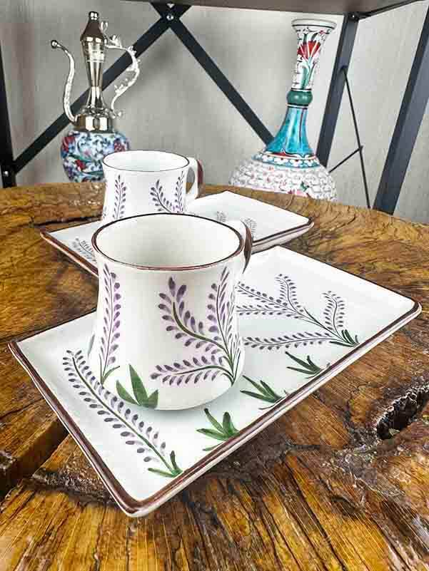 Set de présentation pour café en céramique à motif de lavande mauve – pour le café quotidien - 2
