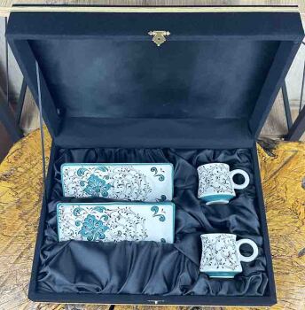 Set de présentation pour café d’Iznik à motif de fleur de lotus turquoise – sélection spéciale - 4