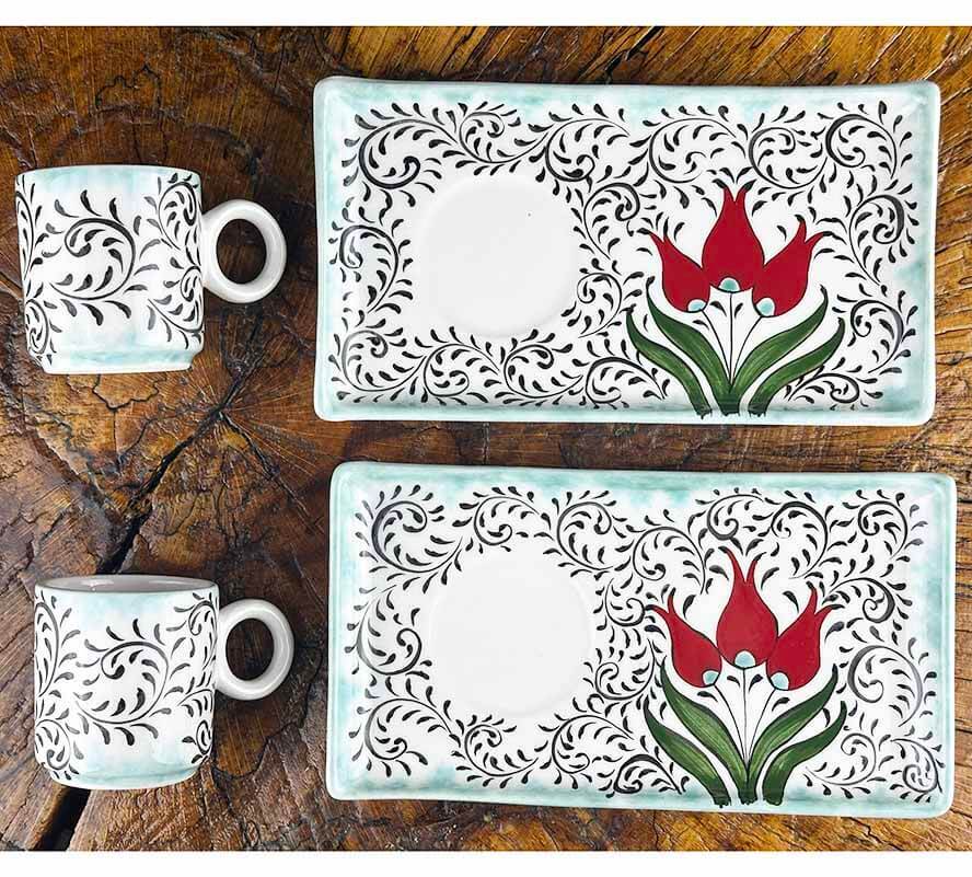 Set de présentation pour café d’Iznik à trois tulipes rouges – présentation élite - 1