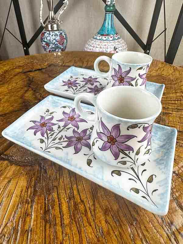 Set de présentation pour café style Iznik à bouquet de fleurs mauves – cadeau spécial - 2