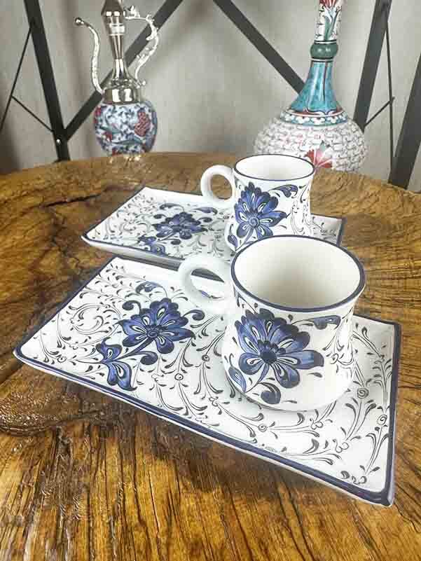 Set de présentation pour café style Iznik à motif de lotus bleu – cadeau raffiné - 2