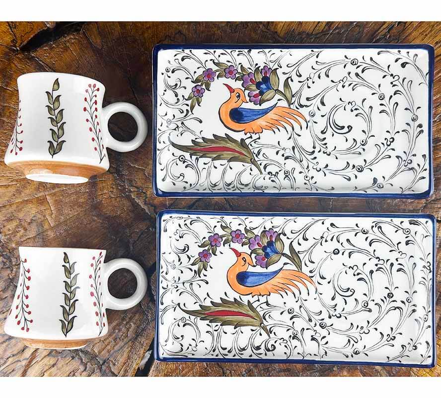 Set de présentation pour café style Iznik à composition d’oiseau du paradis - 1