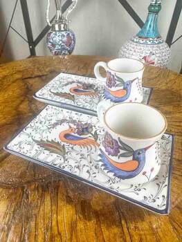 Set de présentation pour café style Iznik à composition d’oiseau du paradis - 2