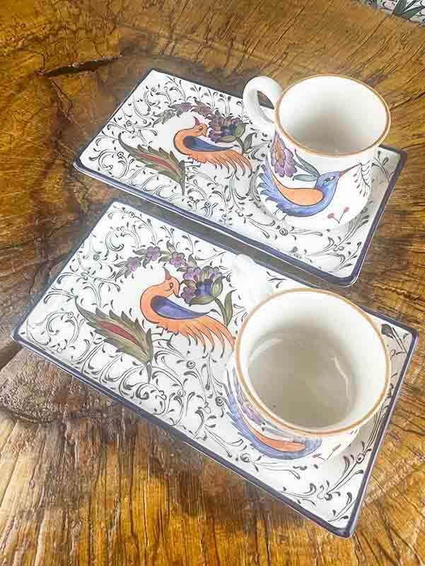 Set de présentation pour café style Iznik à composition d’oiseau du paradis - 3