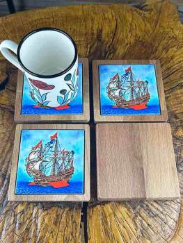 Set de dessous de verre en bois motif galion ottoman - 2