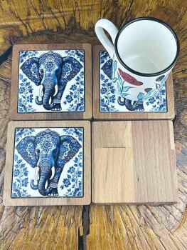 Set de dessous de verre en bois motif éléphant - 2