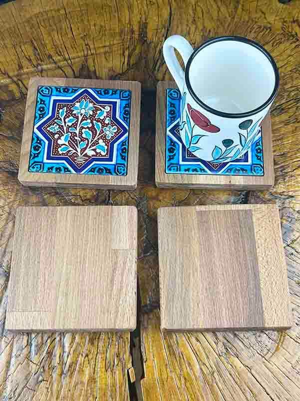 Set de dessous de verre en bois motifs végétaux - 2