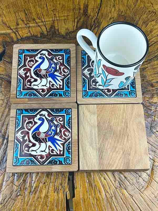 Set de dessous de verre en bois motif oiseau seldjoukide - 2