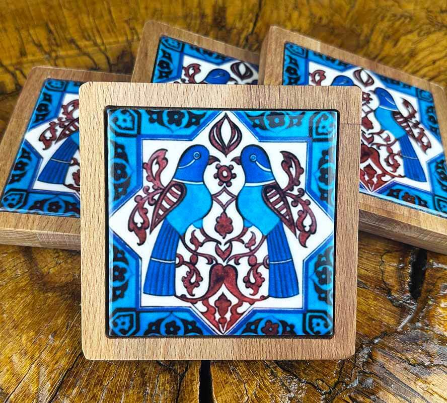 Set de dessous de verre en bois motif oiseau seldjoukide - 1