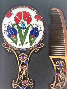 Set Miroir de Maquillage à Motif Spécial de Tulipes – Céramique d’Iznik - 2