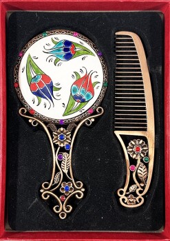 Set Miroir et Peigne Orné de Tulipes Élégantes - Çini Evi