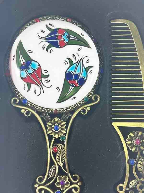 Set Miroir et Peigne à Trois Tulipes – Céramique d’Iznik - 2