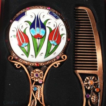 Set miroir en céramique Iznik motif trois tulipes - 2