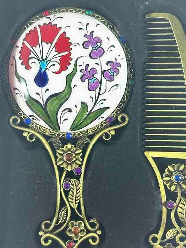 Set Miroir à Motifs de Jacinthe et Œillet – Céramique d’Iznik - 2