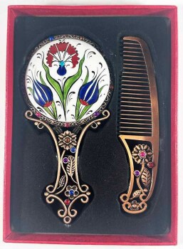Set Miroir à Motifs de Tulipe et d’Œillet – Céramique d’Iznik - Çini Evi