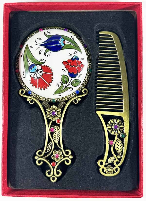 Set Miroir à Motifs Printemps et Tulipe – Céramique d’Iznik Artisanale - 1