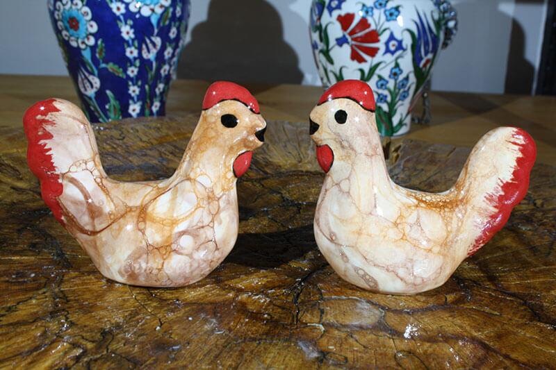 Set of 2 Ceramic Chicken Figurines - 1