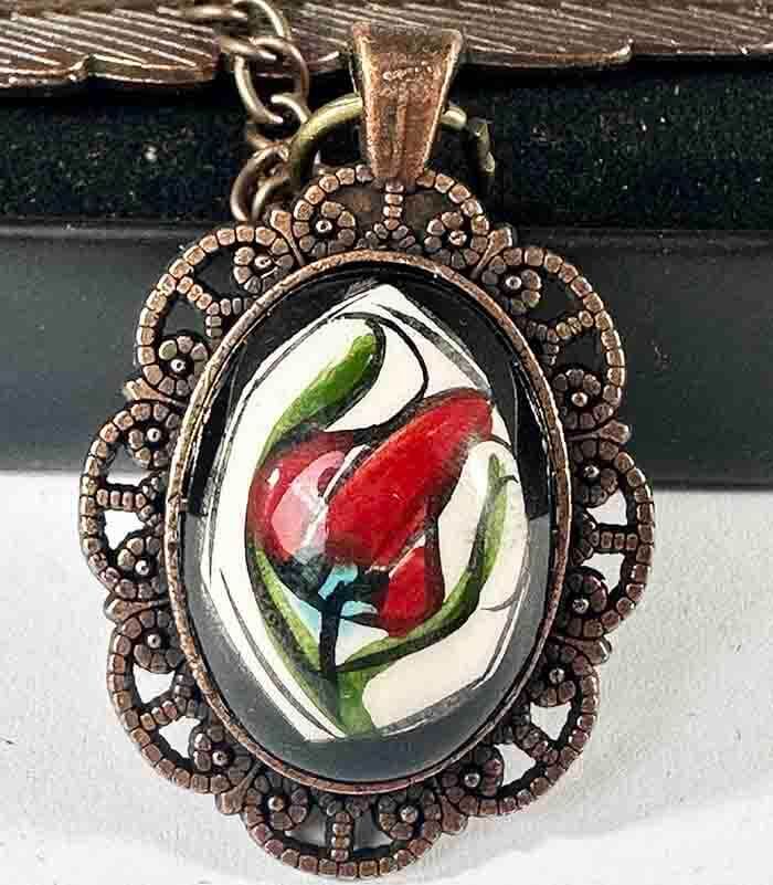 Signet en Céramique d’Iznik – Motif de Tulipe sur Fond Noir, Inspiré des Civilisations Anciennes - 1