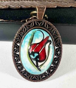 Signet en Céramique d’Iznik – Motif de Tulipe sur Fond Turquoise, Élégance VIP Ottomane - Çini Evi