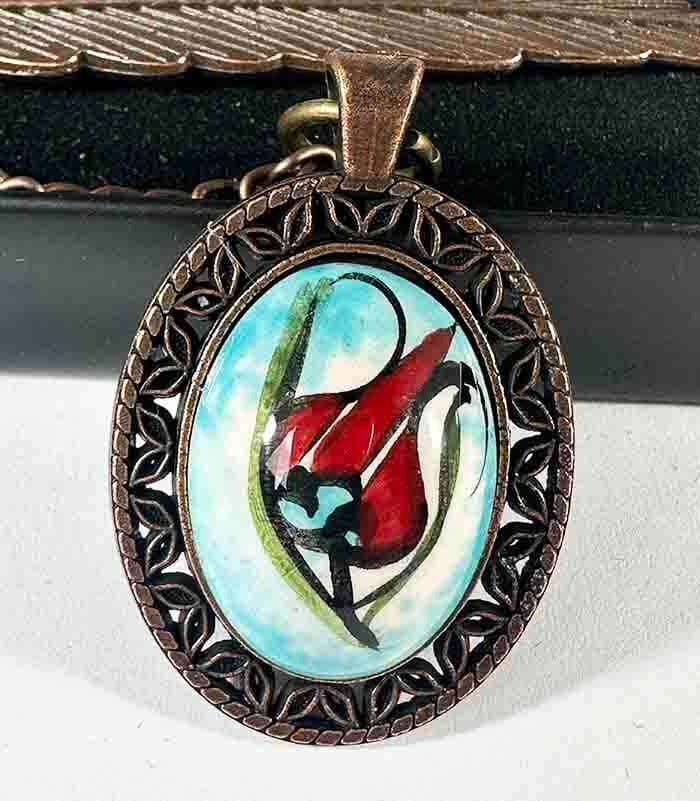 Signet en Céramique d’Iznik – Motif de Tulipe sur Fond Turquoise, Élégance VIP Ottomane - 1