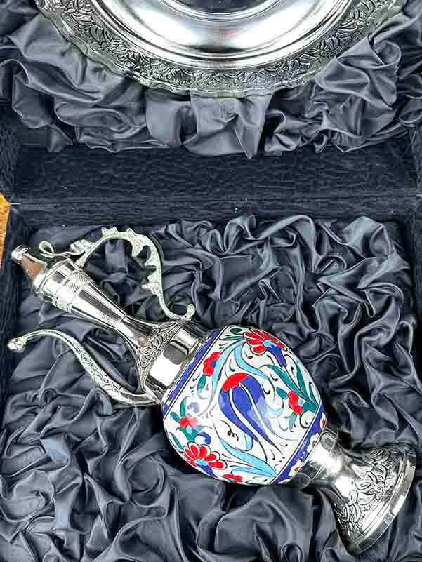 Silberbeschichtetes Iznik Ibrik-Set mit Has-Bahçe-, Tulpen- und Nelkenmuster – Handgefertigt - 3