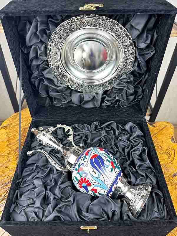 Silberbeschichtetes Iznik Ibrik-Set mit Has-Bahçe-, Tulpen- und Nelkenmuster – Handgefertigt - 2