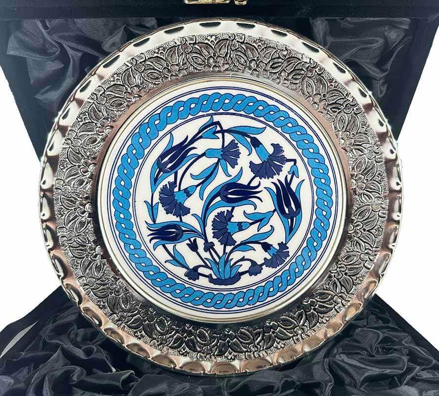 Silver Plate with Blue Tulip and Carnation Pattern - 1