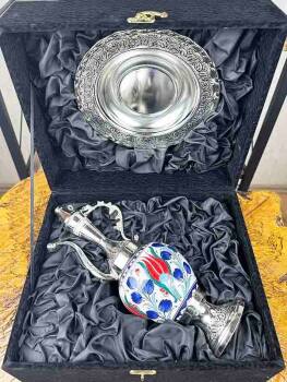 Silver-Plated Iznik Ceramic Vase and Plate Set - 3