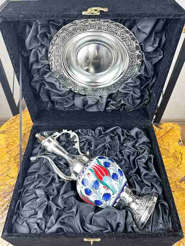 Silver-Plated Iznik Ceramic Vase and Plate Set - 3