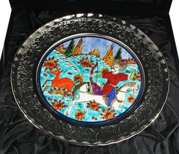 Silver tile plate with hunting scene motif - 3