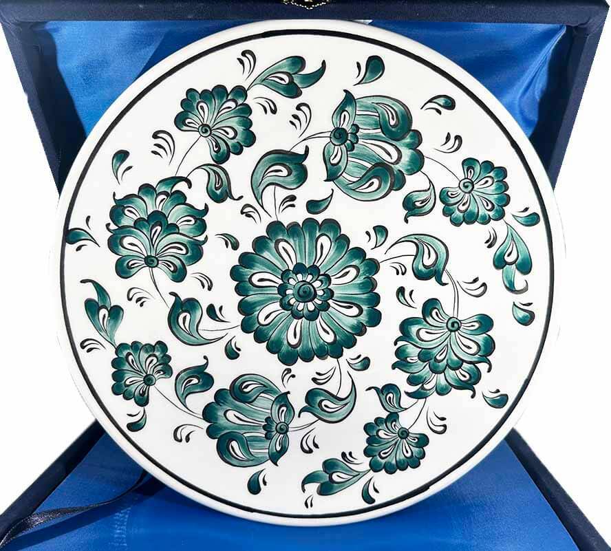 Single-Color Lotus Composition Iznik Plate – Minimal Elegance - 1