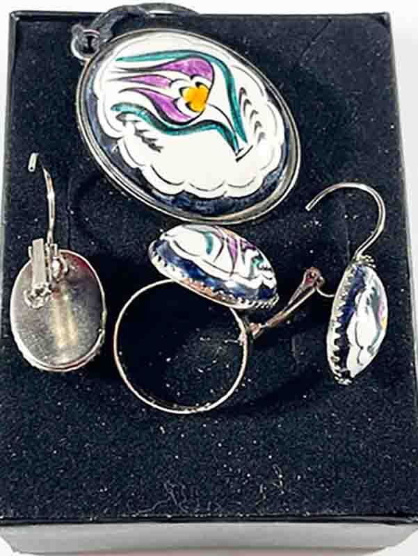Single Tulip Iznik Ceramic Jewelry Set - 2