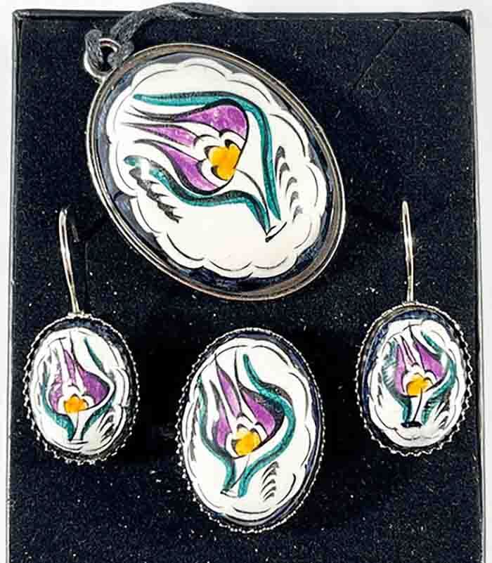 Single Tulip Iznik Ceramic Jewelry Set - 1